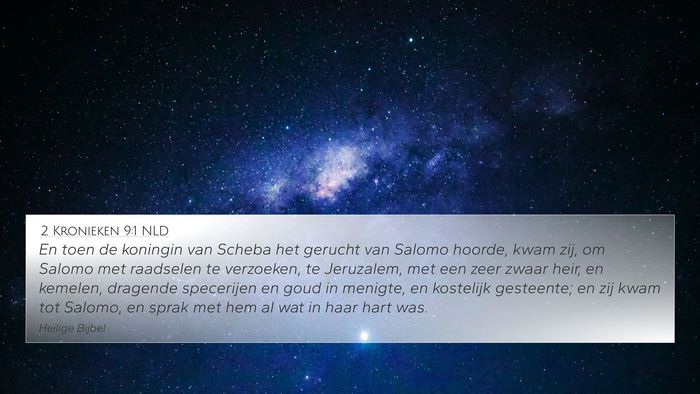 2 Kronieken 9:1 NLD Bible Verse Image
