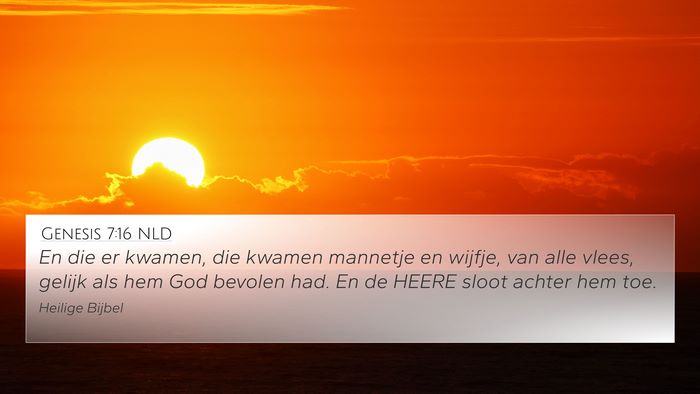 Genesis 7:16 NLD 4K Wallpaper - En die er kwamen, die kwamen mannetje en wijfje, - 4K Wallpaper Bible Verse