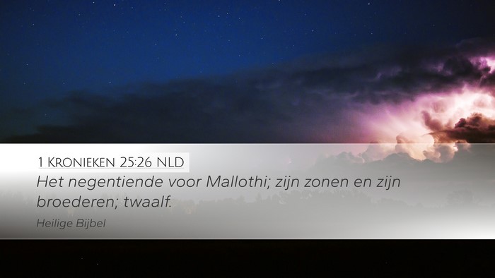 1 Kronieken 25:26 NLD Desktop Wallpaper - Het negentiende voor Mallothi; zijn zonen en zijn - Desktop Bible Verse Wallpaper