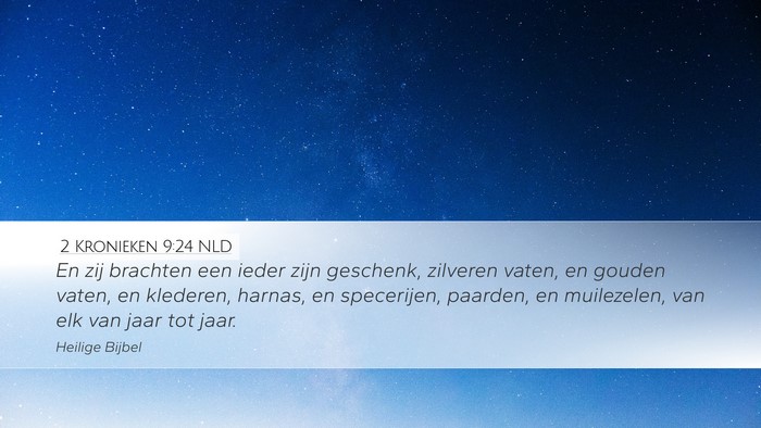 2 Kronieken 9:24 NLD Desktop Wallpaper - En zij brachten een ieder zijn geschenk, zilveren - Desktop Bible Verse Wallpaper
