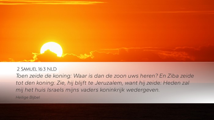 2 Samuël 16:3 NLD Desktop Wallpaper - Toen zeide de koning: Waar is dan de zoon uws - Desktop Bible Verse Wallpaper