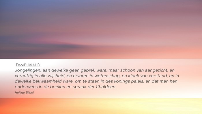 Daniël 1:4 NLD Desktop Wallpaper - Jongelingen, aan dewelke geen gebrek ware, maar - Desktop Bible Verse Wallpaper