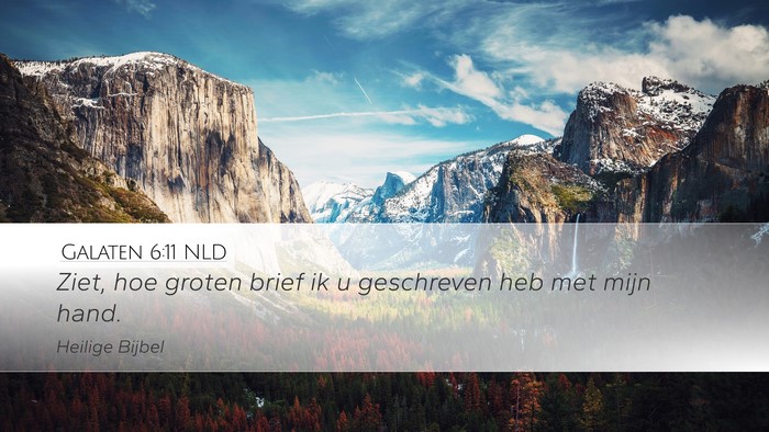 Galaten 6:11 NLD Desktop Wallpaper - Ziet, hoe groten brief ik u geschreven heb met - Desktop Bible Verse Wallpaper