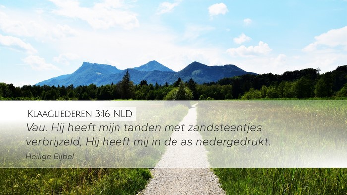 Klaagliederen 3:16 NLD Desktop Wallpaper - Vau. Hij heeft mijn tanden met zandsteentjes - Desktop Bible Verse Wallpaper