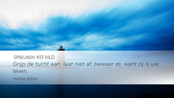 Spreuken 4:13 NLD Desktop Wallpaper - Grijp de tucht aan, laat niet af; bewaar ze, want - Desktop Bible Verse Wallpaper