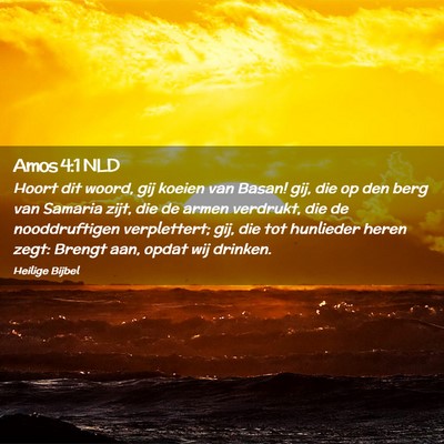 Picture 02 - Amos 4:1 NLD - Hoort dit woord, gij koeien van Basan! gij, die - Bible Verse Picture