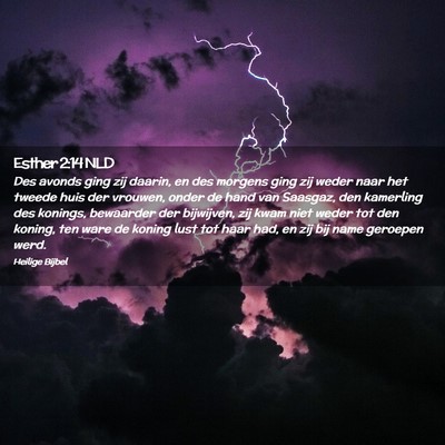 Picture 02 - Esther 2:14 NLD - Des avonds ging zij daarin, en des morgens ging - Bible Verse Picture