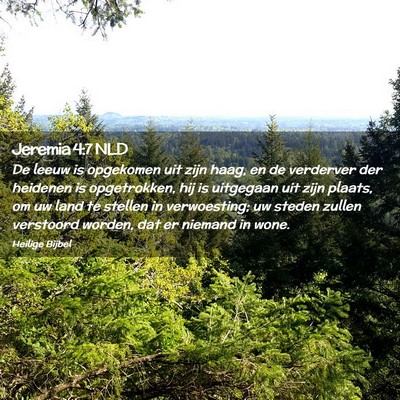 Picture 02 - Jeremia 4:7 NLD - De leeuw is opgekomen uit zijn haag, en de - Bible Verse Picture
