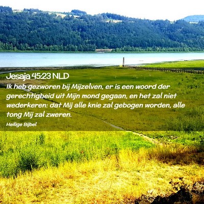 Picture 02 - Jesaja 45:23 NLD - Ik heb gezworen bij Mijzelven, er is een woord - Bible Verse Picture