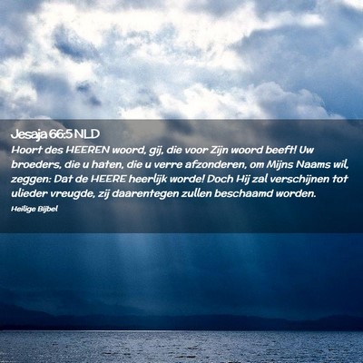 Picture 02 - Jesaja 66:5 NLD - Hoort des HEEREN woord, gij, die voor Zijn woord - Bible Verse Picture