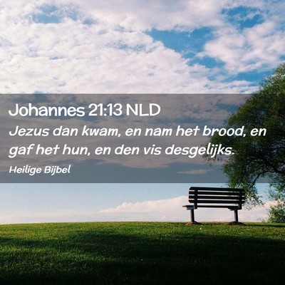 Picture 02 - Johannes 21:13 NLD - Jezus dan kwam, en nam het brood, en gaf het hun, - Bible Verse Picture