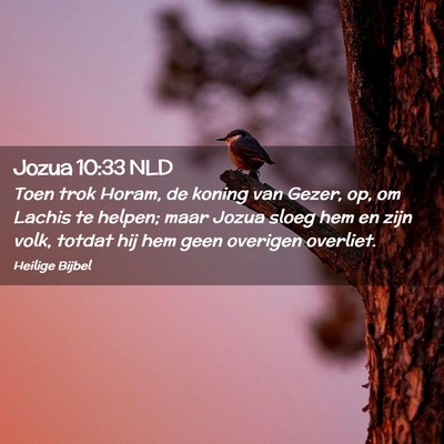 Picture 02 - Jozua 10:33 NLD - Toen trok Horam, de koning van Gezer, op, om - Bible Verse Picture