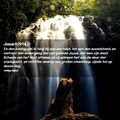 Picture 02 - Jozua 8:29 NLD - En den koning van Ai hing hij aan een hout, tot - Bible Verse Picture