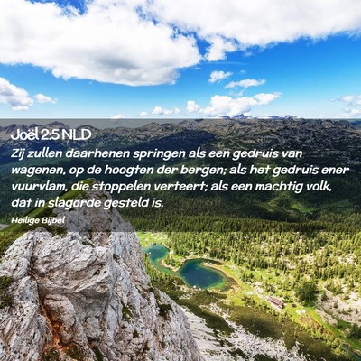 Picture 02 - Joël 2:5 NLD - Zij zullen daarhenen springen als een gedruis van - Bible Verse Picture