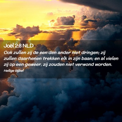 Picture 02 - Joël 2:8 NLD - Ook zullen zij de een den ander niet dringen; zij - Bible Verse Picture