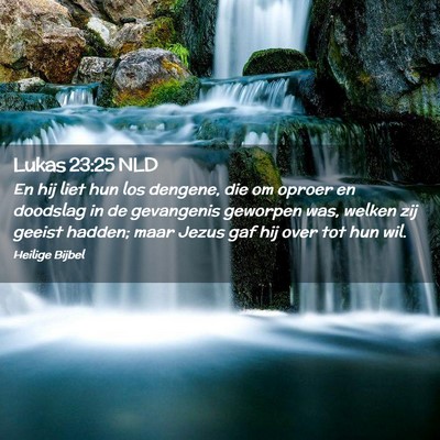 Picture 02 - Lukas 23:25 NLD - En hij liet hun los dengene, die om oproer en - Bible Verse Picture