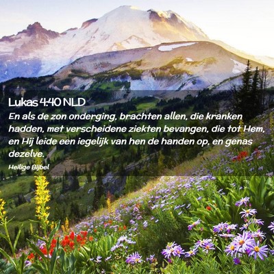 Picture 02 - Lukas 4:40 NLD - En als de zon onderging, brachten allen, die - Bible Verse Picture