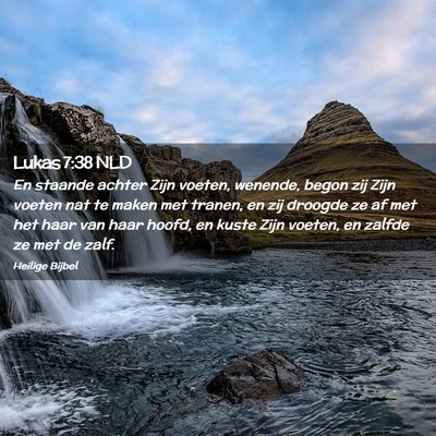 Picture 02 - Lukas 7:38 NLD - En staande achter Zijn voeten, wenende, begon zij - Bible Verse Picture
