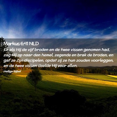 Picture 02 - Markus 6:41 NLD - En als Hij de vijf broden en de twee vissen - Bible Verse Picture