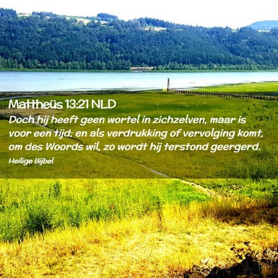 Picture 02 - Mattheüs 13:21 NLD - Doch hij heeft geen wortel in zichzelven, maar is - Bible Verse Picture