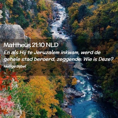 Picture 02 - Mattheüs 21:10 NLD - En als Hij te Jeruzalem inkwam, werd de gehele - Bible Verse Picture