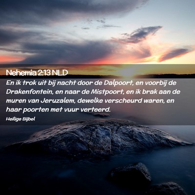 Picture 02 - Nehemia 2:13 NLD - En ik trok uit bij nacht door de Dalpoort, en - Bible Verse Picture