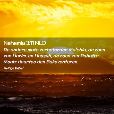 Picture 02 - Nehemia 3:11 NLD - De andere mate verbeterden Malchia, de zoon van - Bible Verse Picture