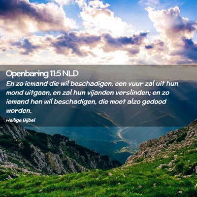 Picture 02 - Openbaring 11:5 NLD - En zo iemand die wil beschadigen, een vuur zal - Bible Verse Picture