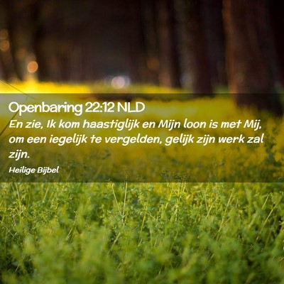 Picture 02 - Openbaring 22:12 NLD - En zie, Ik kom haastiglijk en Mijn loon is met - Bible Verse Picture