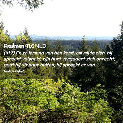 Picture 02 - Psalmen 41:6 NLD - (41:7) En zo iemand van hen komt, om mij te zien, - Bible Verse Picture