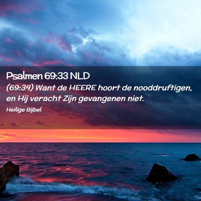 Picture 02 - Psalmen 69:33 NLD - (69:34) Want de HEERE hoort de nooddruftigen, en - Bible Verse Picture