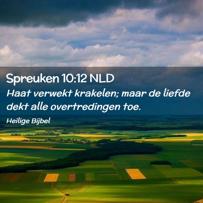 Picture 02 - Spreuken 10:12 NLD - Haat verwekt krakelen; maar de liefde dekt alle - Bible Verse Picture