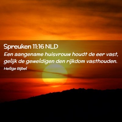 Picture 02 - Spreuken 11:16 NLD - Een aangename huisvrouw houdt de eer vast, gelijk - Bible Verse Picture