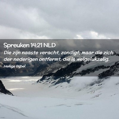 Picture 02 - Spreuken 14:21 NLD - Die zijn naaste veracht, zondigt; maar die zich - Bible Verse Picture