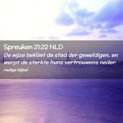 Picture 02 - Spreuken 21:22 NLD - De wijze beklimt de stad der geweldigen, en werpt - Bible Verse Picture