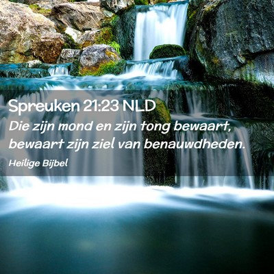Picture 02 - Spreuken 21:23 NLD - Die zijn mond en zijn tong bewaart, bewaart zijn - Bible Verse Picture