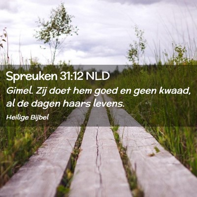 Picture 02 - Spreuken 31:12 NLD - Gimel. Zij doet hem goed en geen kwaad, al de - Bible Verse Picture