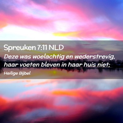 Picture 02 - Spreuken 7:11 NLD - Deze was woelachtig en wederstrevig, haar voeten - Bible Verse Picture