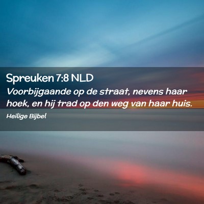 Picture 02 - Spreuken 7:8 NLD - Voorbijgaande op de straat, nevens haar hoek, en - Bible Verse Picture