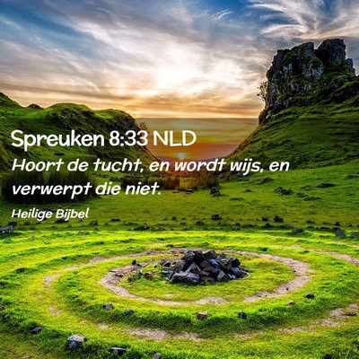 Picture 02 - Spreuken 8:33 NLD - Hoort de tucht, en wordt wijs, en verwerpt die - Bible Verse Picture