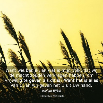 Picture 03 - 1 Kronieken 29:14 NLD - Want wie ben ik, en wat is mijn volk, dat wij de - Bible Verse Picture
