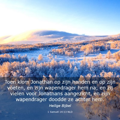 Picture 03 - 1 Samuël 14:13 NLD - Toen klom Jonathan op zijn handen en op zijn - Bible Verse Picture