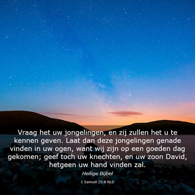 Picture 03 - 1 Samuël 25:8 NLD - Vraag het uw jongelingen, en zij zullen het u te - Bible Verse Picture