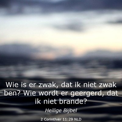 Picture 03 - 2 Corinthiër 11:29 NLD - Wie is er zwak, dat ik niet zwak ben? Wie wordt - Bible Verse Picture