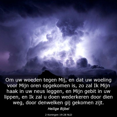 Picture 03 - 2 Koningen 19:28 NLD - Om uw woeden tegen Mij, en dat uw woeling voor - Bible Verse Picture