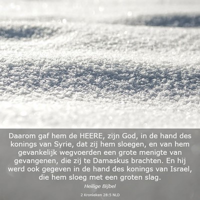 Picture 03 - 2 Kronieken 28:5 NLD - Daarom gaf hem de HEERE, zijn God, in de hand des - Bible Verse Picture