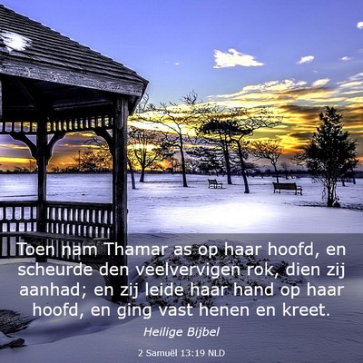 Picture 03 - 2 Samuël 13:19 NLD - Toen nam Thamar as op haar hoofd, en scheurde den - Bible Verse Picture