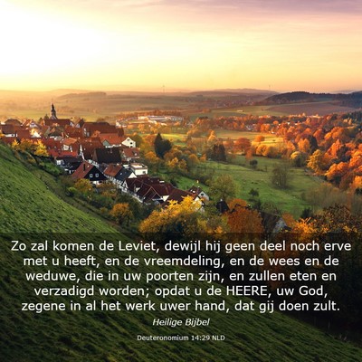 Picture 03 - Deuteronomium 14:29 NLD - Zo zal komen de Leviet, dewijl hij geen deel noch - Bible Verse Picture