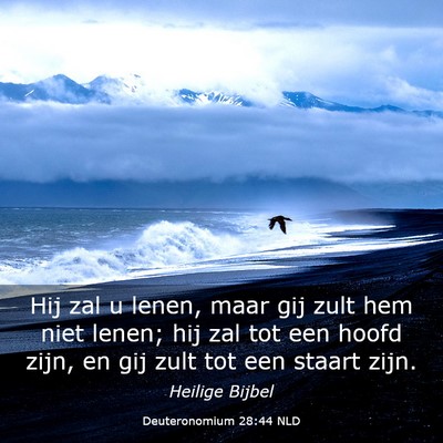 Picture 03 - Deuteronomium 28:44 NLD - Hij zal u lenen, maar gij zult hem niet lenen; - Bible Verse Picture