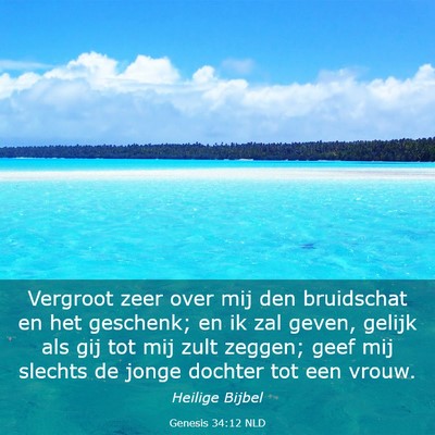 Picture 03 - Genesis 34:12 NLD - Vergroot zeer over mij den bruidschat en het - Bible Verse Picture
